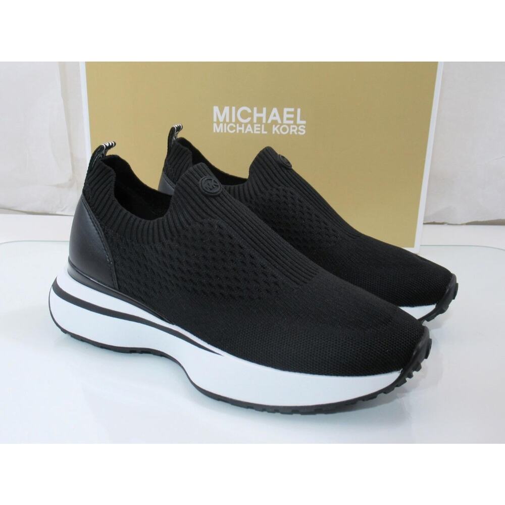 Michael Kors Ari Slip On Sneakers MK Logo Soft Stretch Knit Black Size 7 - Picture 4 of 8
